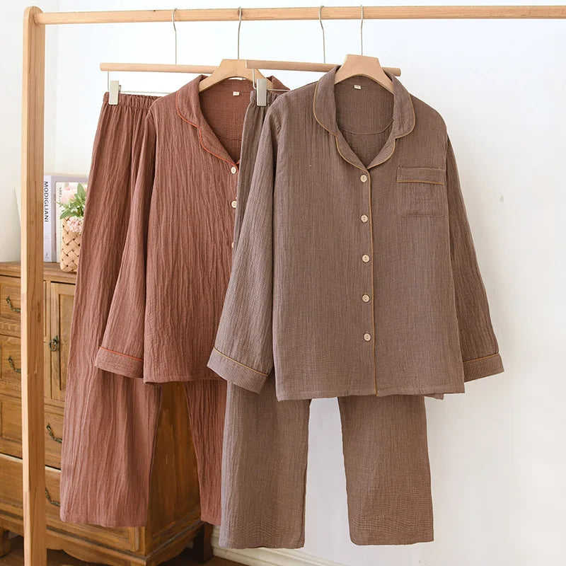 KAELAH Solid Color Spring Cotton Sleepwear Long Sleeved Long