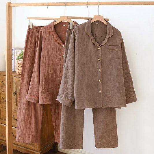 KAELAH Solid Color Spring Cotton Sleepwear Long Sleeved Long