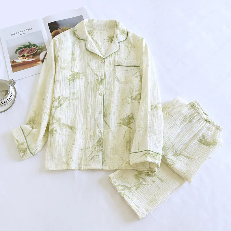 KAELAH Leaf Cotton Plus Pajamas Flower Printing Loungewear