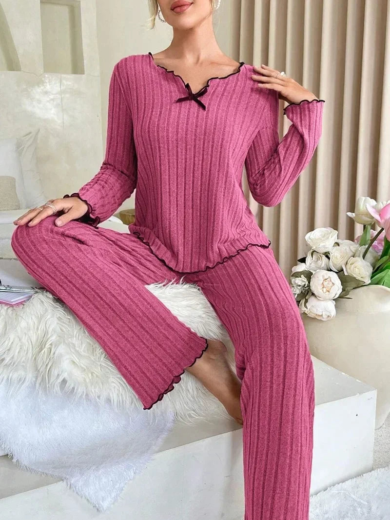KAELAH Flannel Warm Sleepwear Women Casual Pajamas Set Loungewear