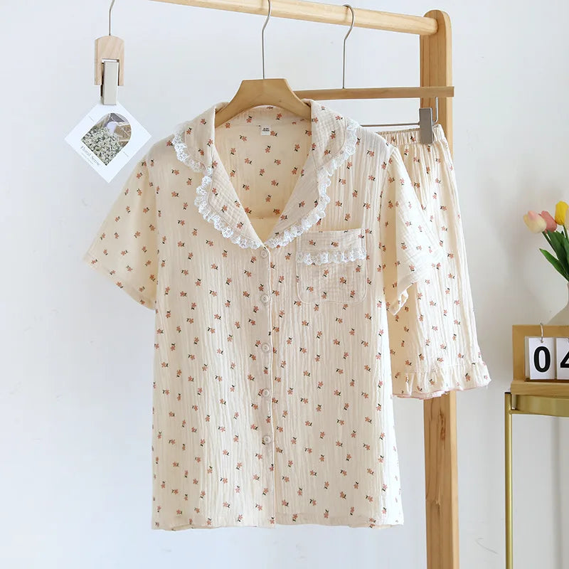KAELAH Strawberry print cotton short-sleeved shorts suit