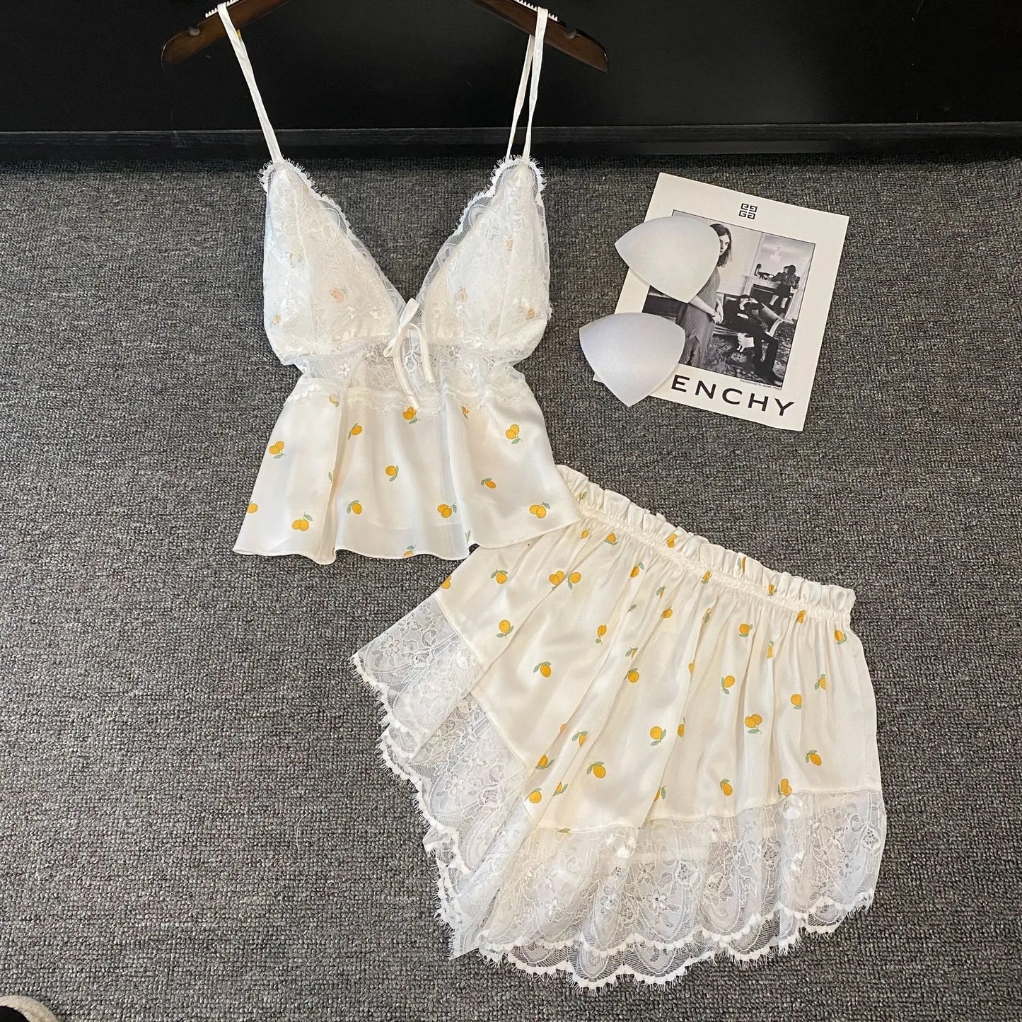 KAELAH Lingerie Two Piece Lace Sleepwear Set Sexy Sleeveless Pijamas Suit Satin