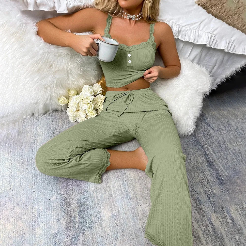 KAELAH Women Top Lace Edging Sexy Pajama