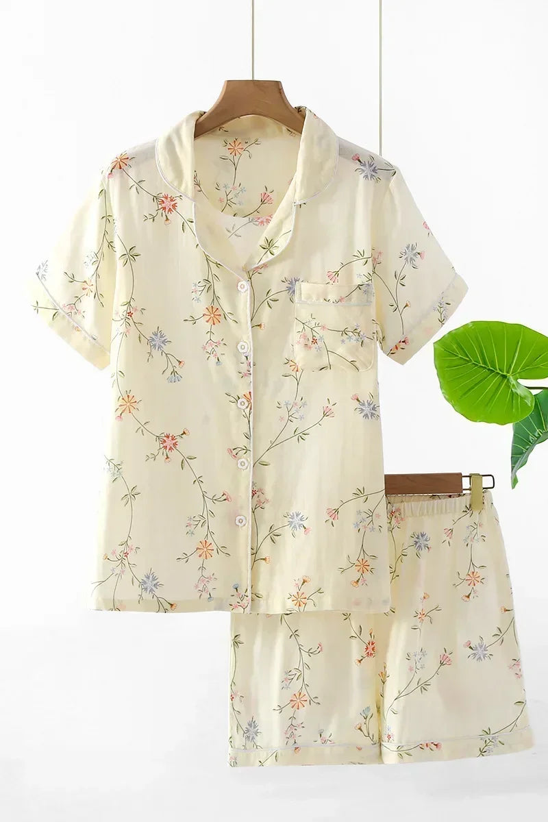 KAELAH Japanese simple short pyjamas womencotton short sleeves ladies