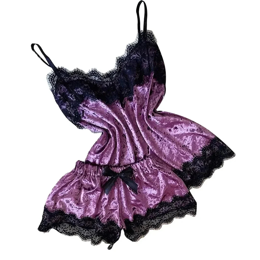 KAELAH Pure Velvet Pajamas Set Women's Sexy Lingerie Sleepwear Nightwear Cute