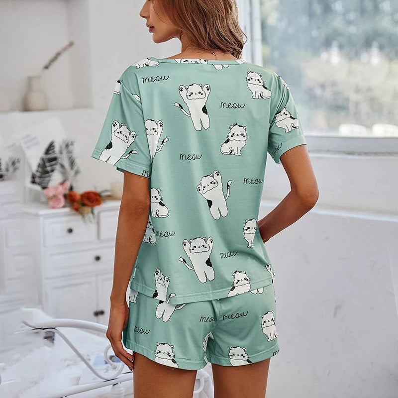 KAELAH Pajamas 2 Sets Short Sleeve Loungewear Cartoon Print