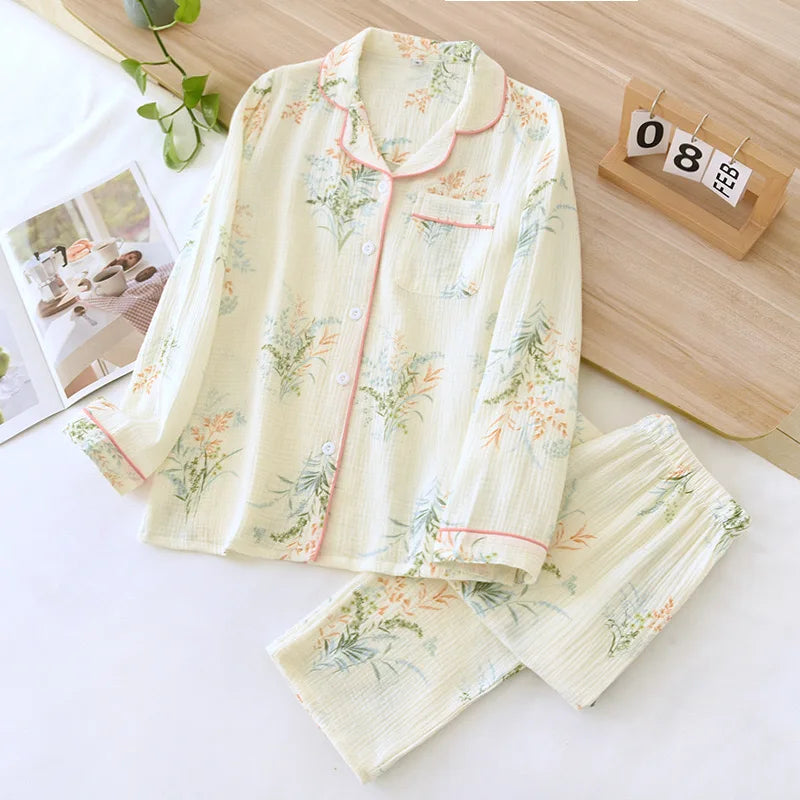 KAELAH Leaf Cotton Plus Pajamas Flower Printing Loungewear