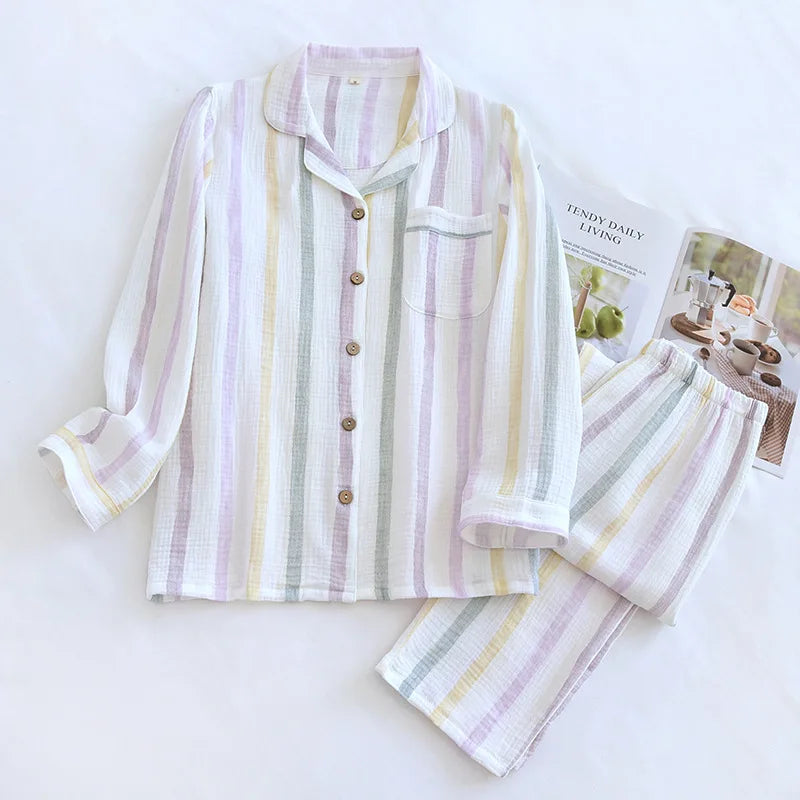 KAELAH Sweet Fury and Autumn Women's Pajama Set Cotton Crepe Long