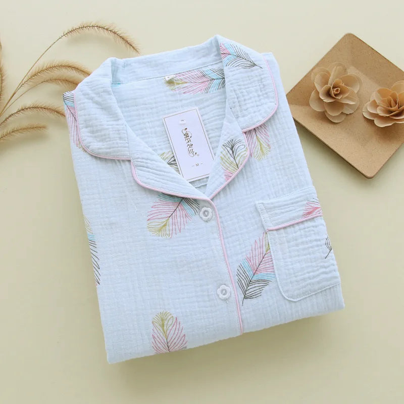 KAELAH Cotton Gauze Pajamas Polka Dot Print Sleepwear Lady