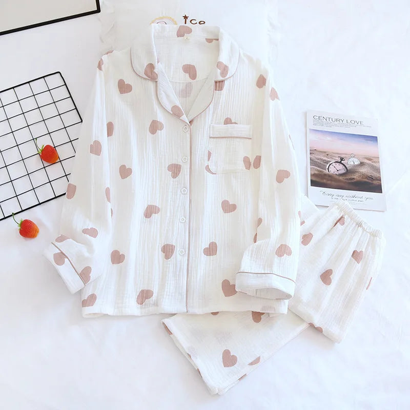 KAELAH Cotton Gauze Pajamas Polka Dot Print Sleepwear Lady