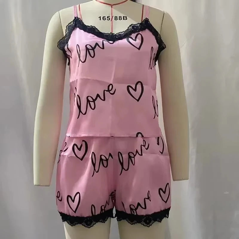 KAELAH 2 Pieces Homewear Print Underwear Pijama Sexy Lingerie Camisoles Tanks Nighty
