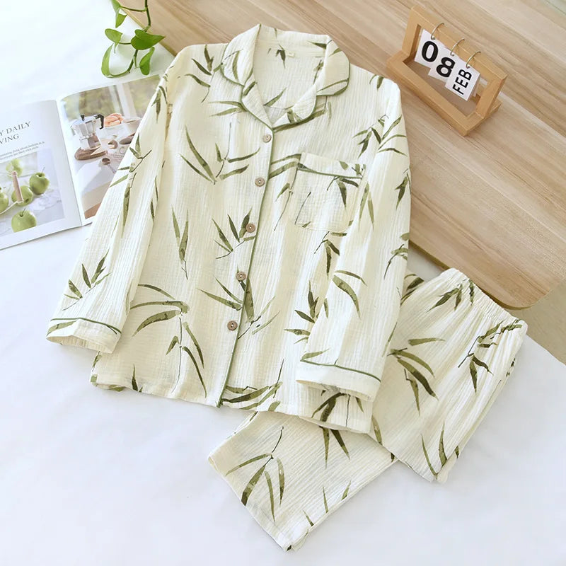 KAELAH Sweet Fury and Autumn Women's Pajama Set Cotton Crepe Long