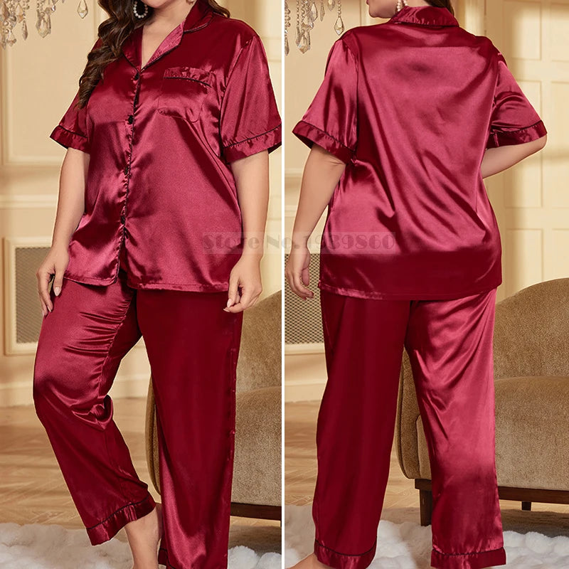 KAELAH Summer Silk Satin Sleepwear Trouser Pijamas Suit Loungewear
