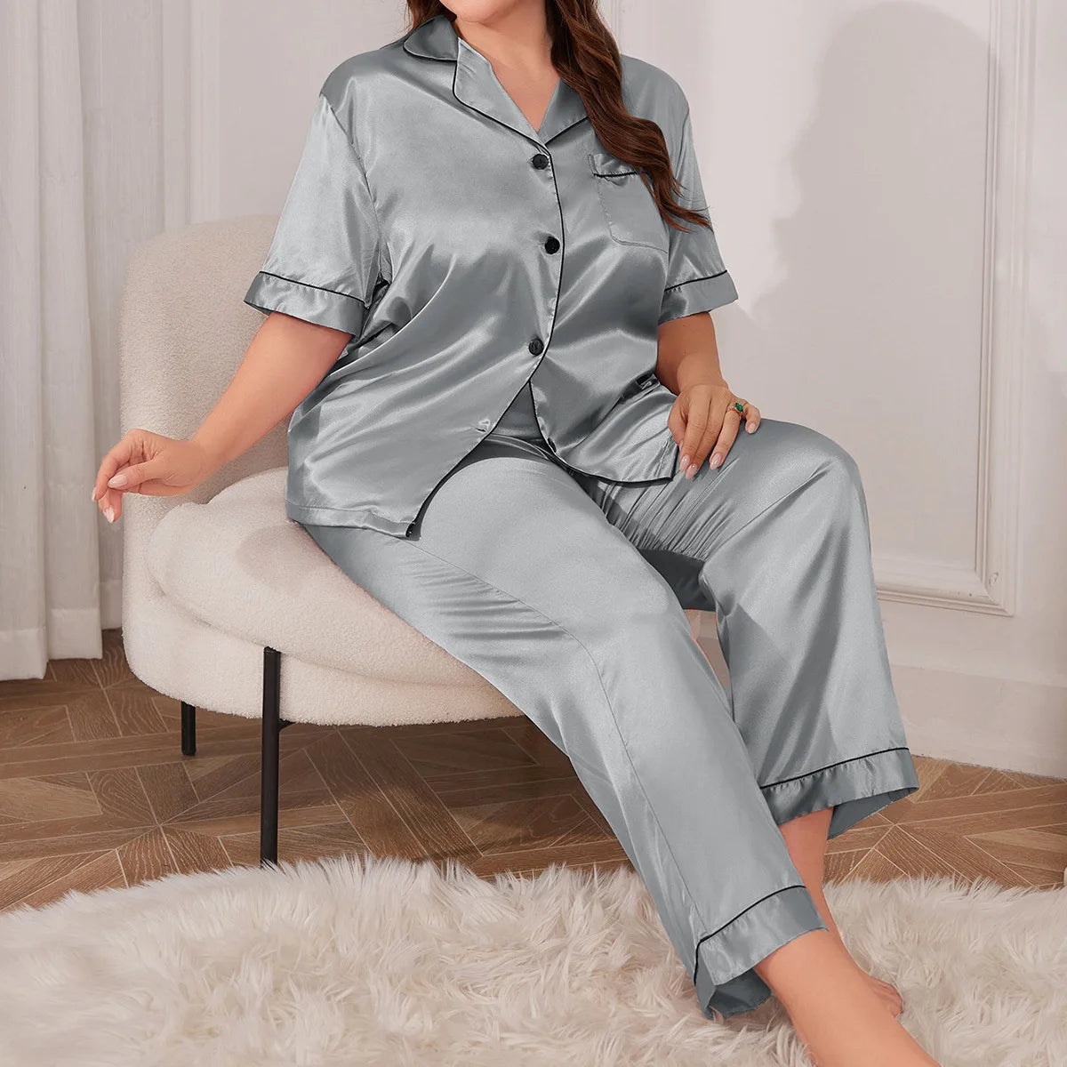 KAELAH Summer Silk Satin Sleepwear Trouser Pijamas Suit Loungewear