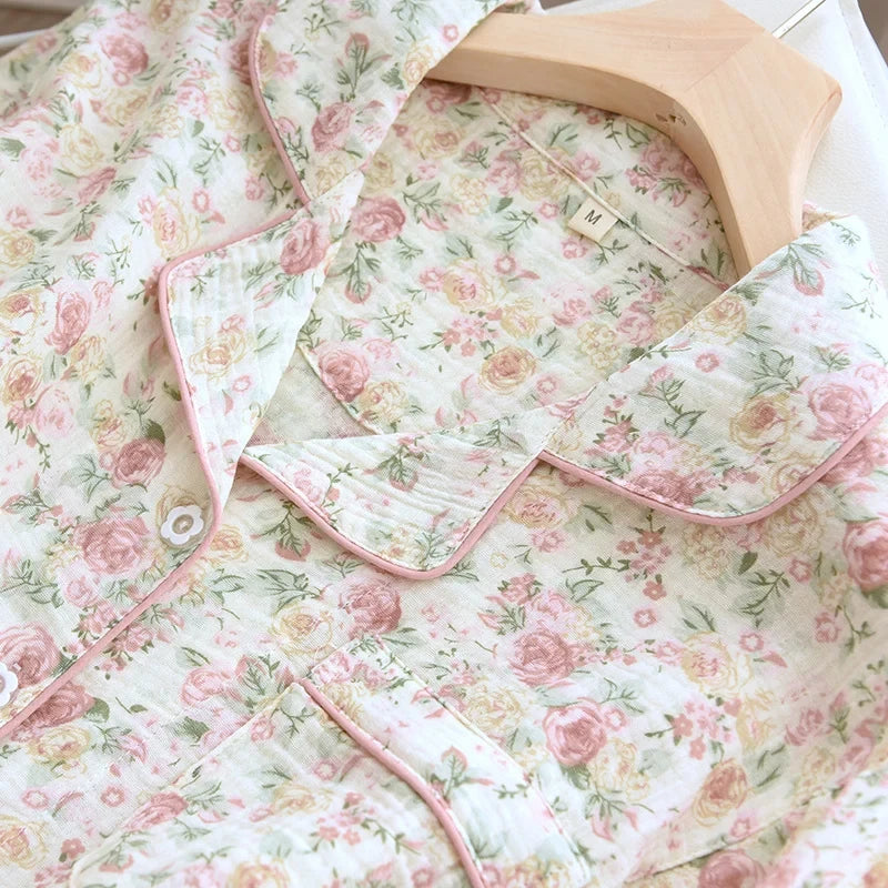 KAELAH Cotton Crepe Women's Pajamas Casual Soft Loose Sleepwear Long Sleeve