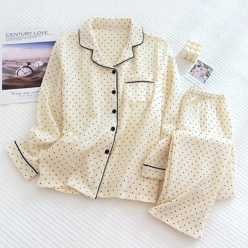 KAELAH Cotton Gauze Pajamas Polka Dot Print Sleepwear Lady