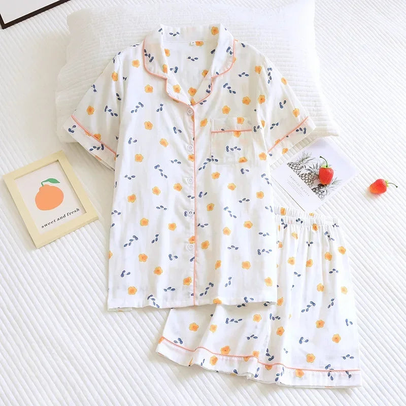 KAELAH Japanese simple short pyjamas womencotton short sleeves ladies