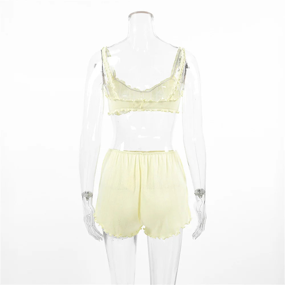 KAELAH Spaghetti Strap Pajamas Crop Top Nightie Tank Tops Pyjamas Shorts