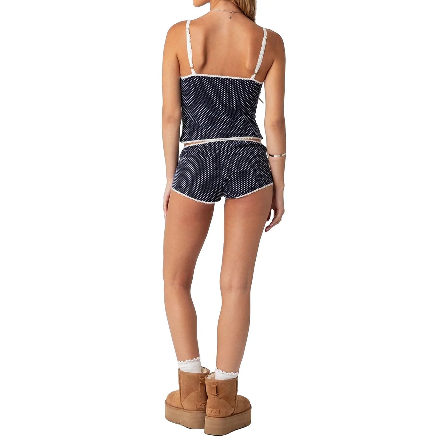KAELAH Dot Print Sleeveless Camisole+ Elastic Shorts Club Sleepwear