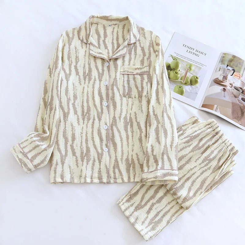 KAELAH Sweet Fury and Autumn Women's Pajama Set Cotton Crepe Long