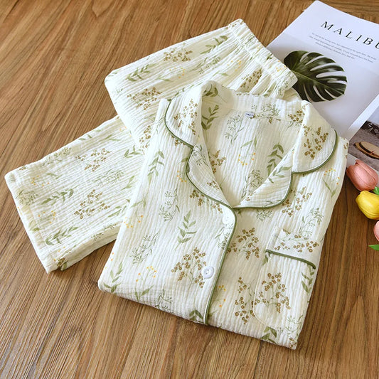 KAELAH Leaf Cotton Plus Pajamas Flower Printing Loungewear