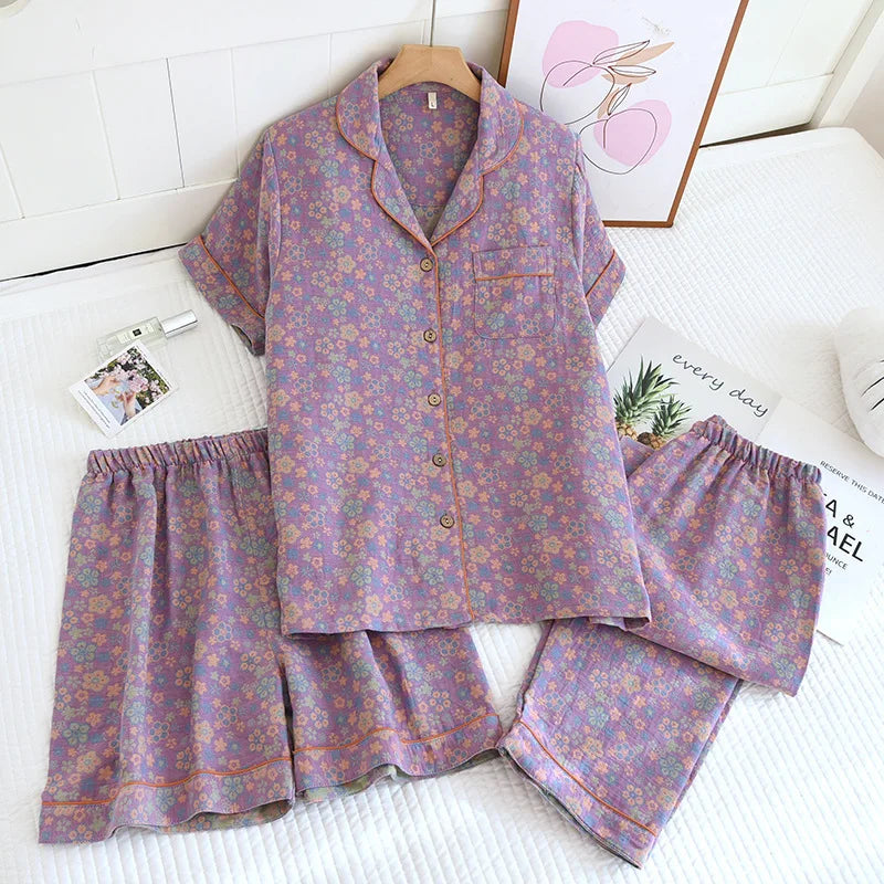 KAELAH Sleeve Sleepwear Women's Pajamas Set Gauze Cotton Pjs
