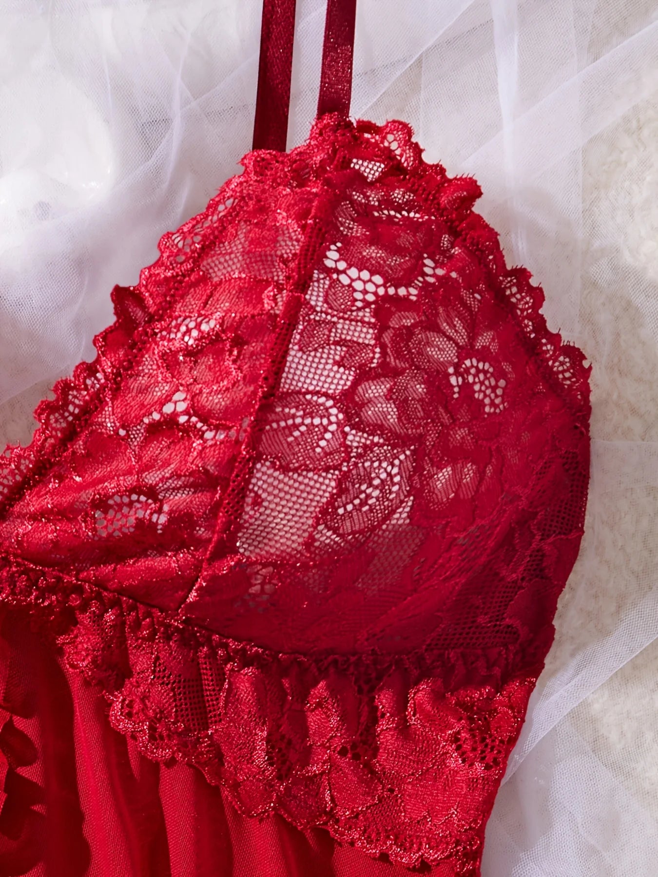 KAELAH Sexy Lace Lingerie Set for Women, Red Hot Sleepwear Nightdress