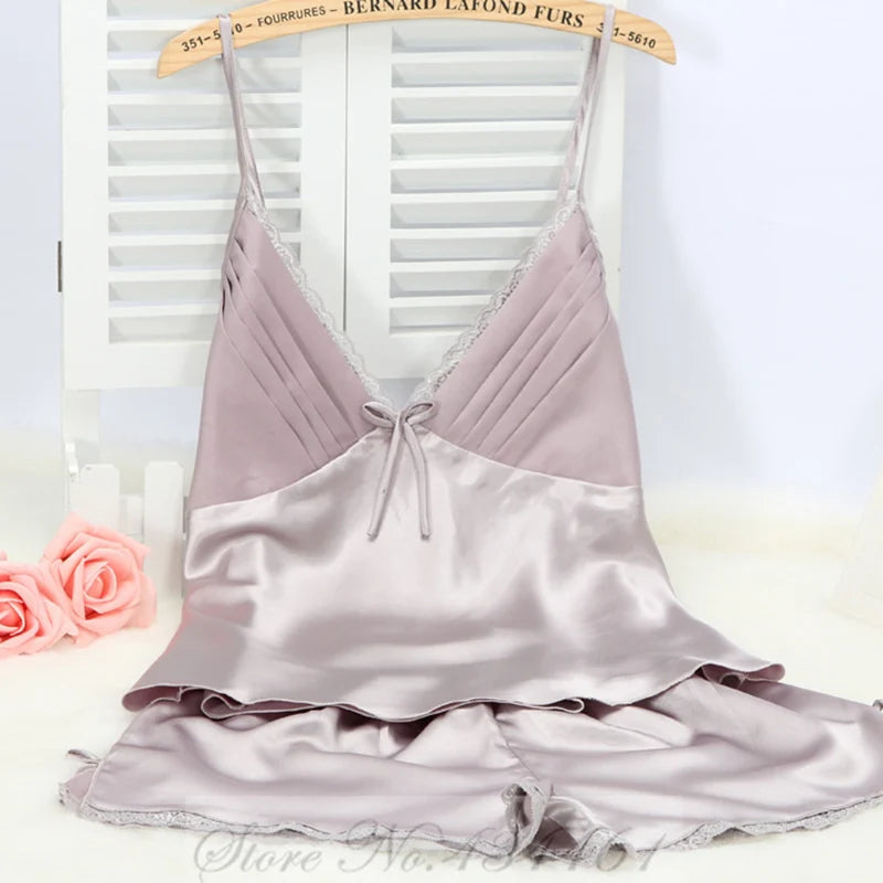 KAELAH Sexy Lace Bow Cami Suspender Pijamas Suit Lingerie