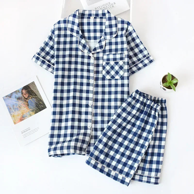 KAELAH Japanese simple short pyjamas womencotton short sleeves ladies