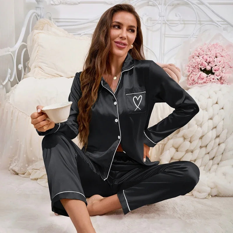 KAELAH Set Embroidery Victorian Pajama Long Sleeve Tops