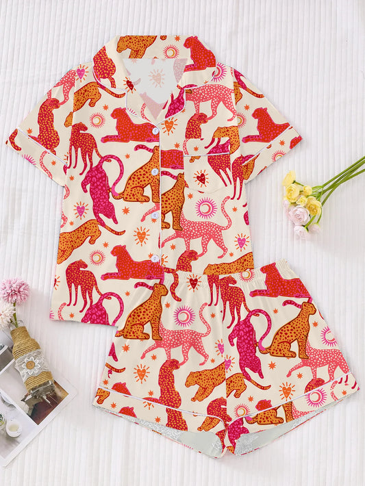 KAELAH Animal Fire Size Spring and Summer Two-Piece Pajamas Fashionable