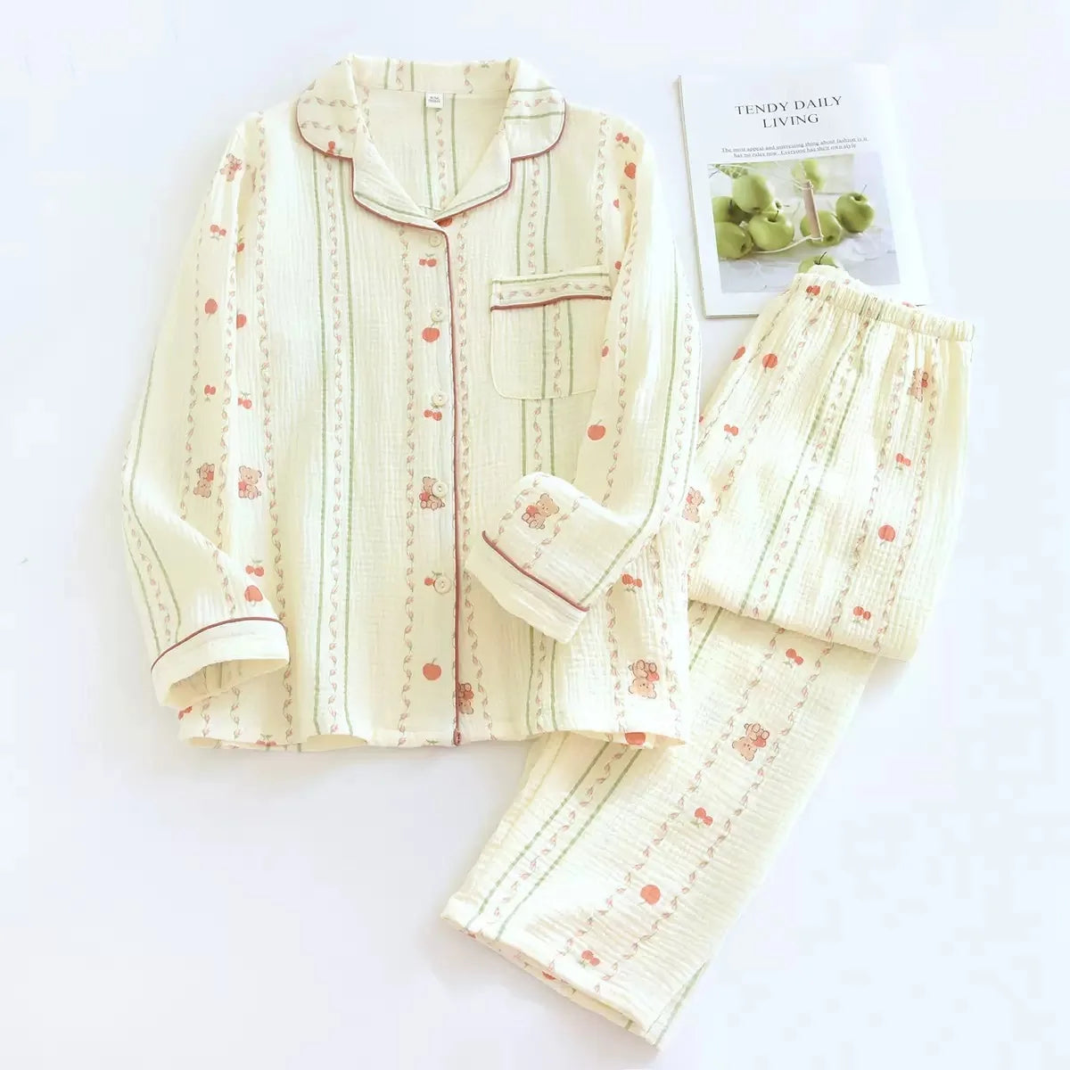 KAELAH Leaf Cotton Plus Pajamas Flower Printing Loungewear
