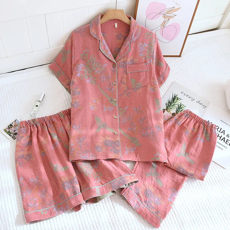 KAELAH Sleeve Sleepwear Women's Pajamas Set Gauze Cotton Pjs