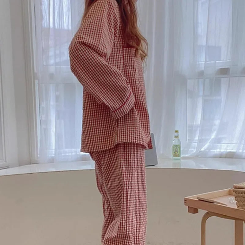 KAELAH Version Plaid Pjs Women Long Sleeve Sleepwear