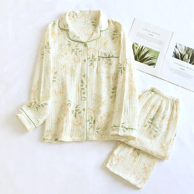 KAELAH Cotton Gauze Pajamas Polka Dot Print Sleepwear Lady