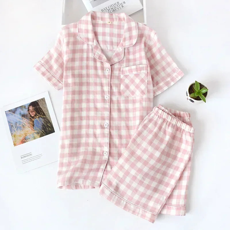 KAELAH Japanese simple short pyjamas womencotton short sleeves ladies