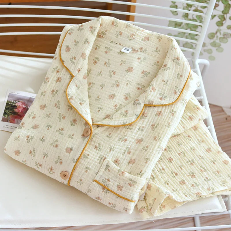 KAELAH Cotton Gauze Pajamas Polka Dot Print Sleepwear Lady