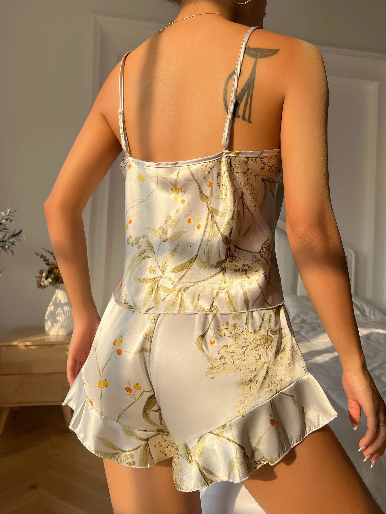 KAELAH Princess Elegant Floral Print Cami Tops Ruffle Hem