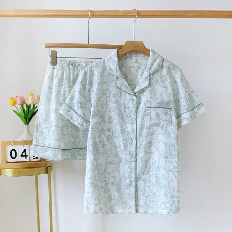 KAELAH Japanese simple short pyjamas womencotton short sleeves ladies