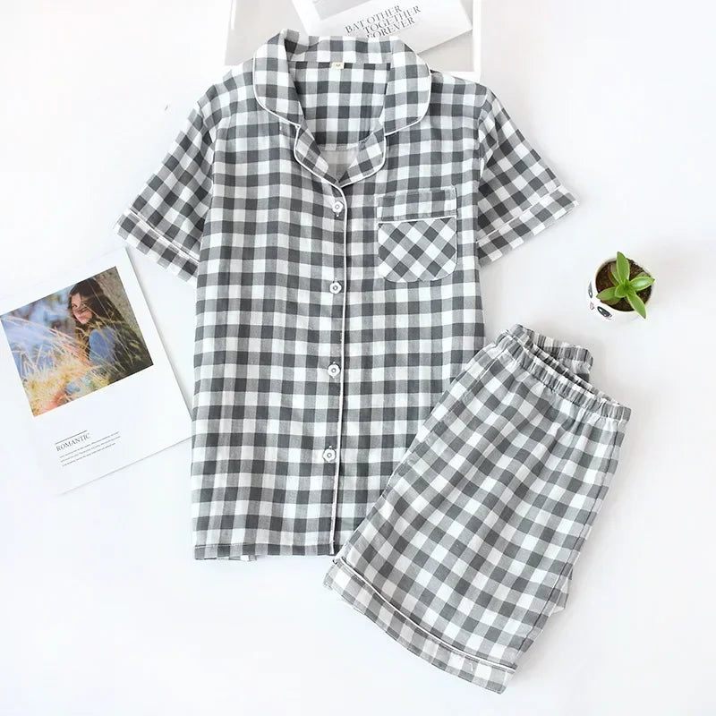 KAELAH Japanese simple short pyjamas womencotton short sleeves ladies