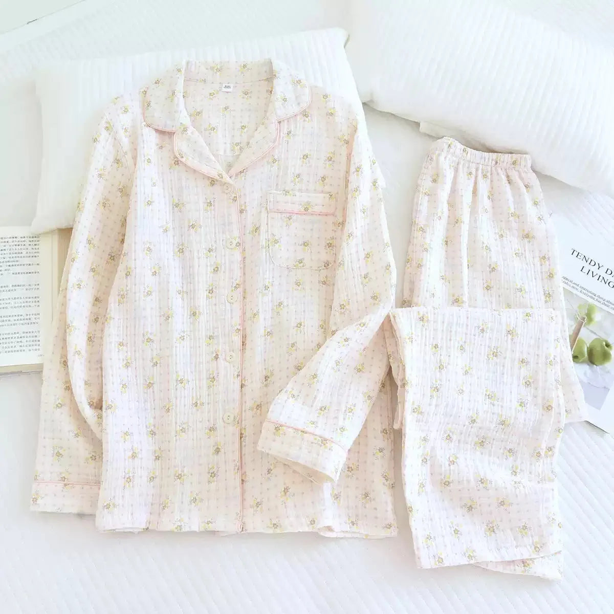 KAELAH Leaf Cotton Plus Pajamas Flower Printing Loungewear