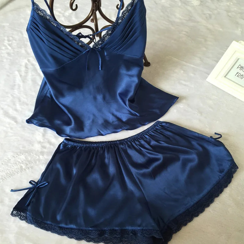 KAELAH Sexy Lace Bow Cami Suspender Pijamas Suit Lingerie