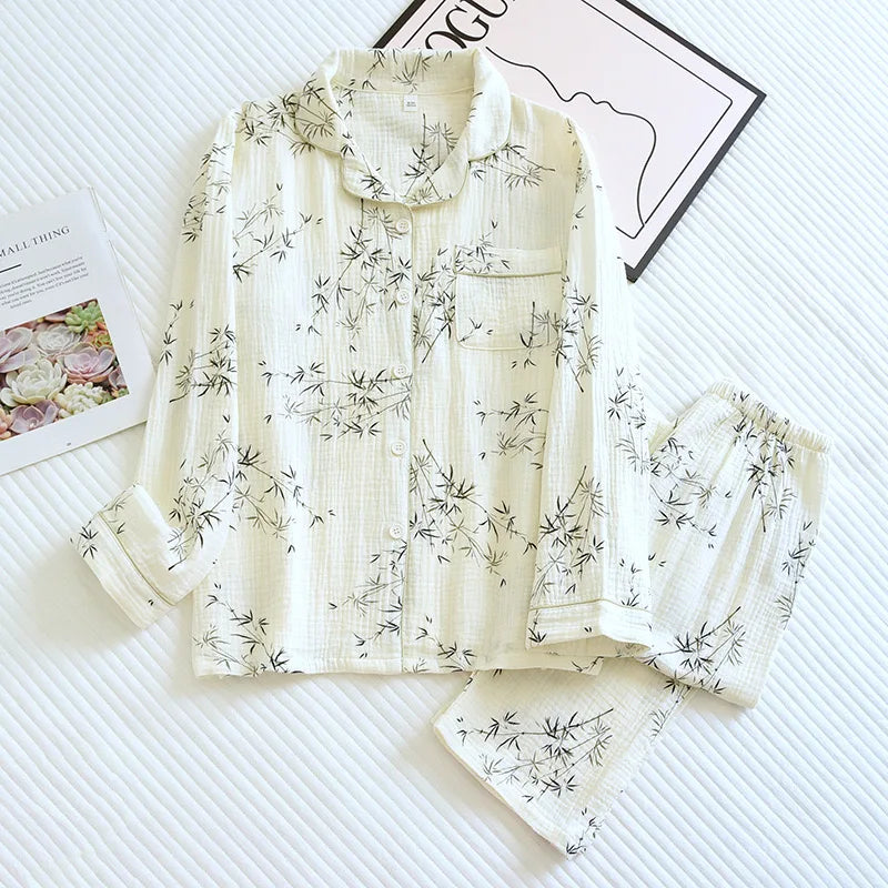 KAELAH Cotton Gauze Pajamas Polka Dot Print Sleepwear Lady