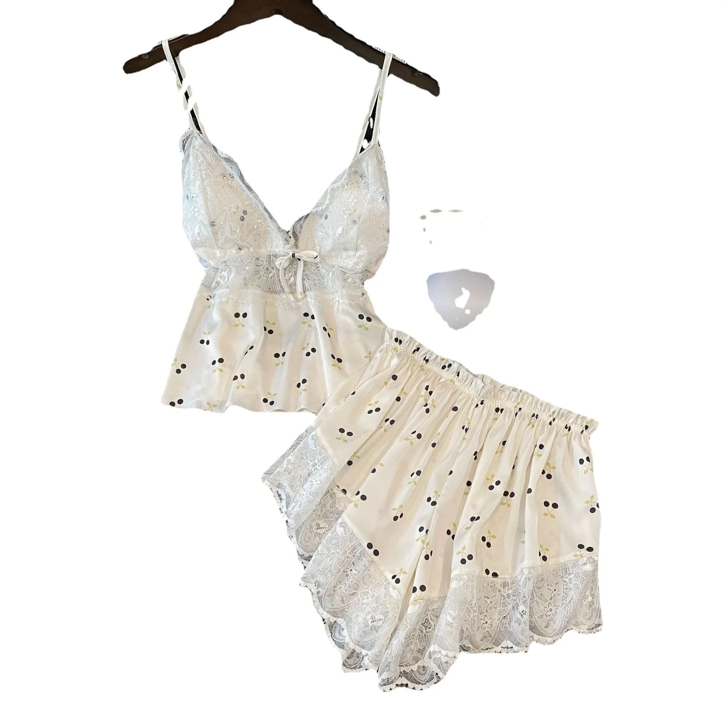 KAELAH Lingerie Two Piece Lace Sleepwear Set Sexy Sleeveless Pijamas Suit Satin