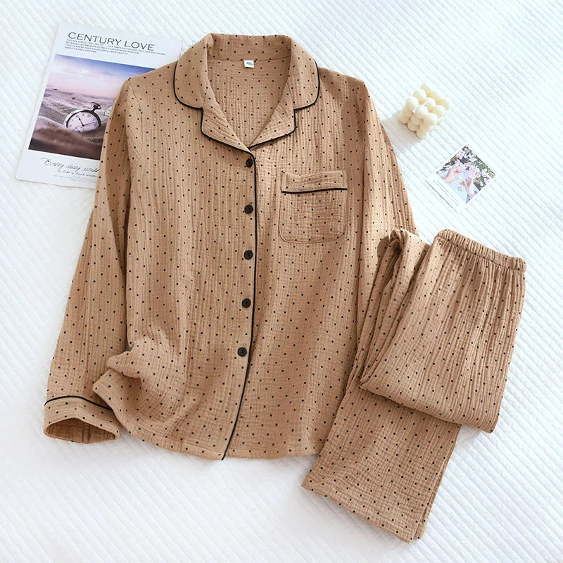 KAELAH Cotton Gauze Pajamas Polka Dot Print Sleepwear Lady