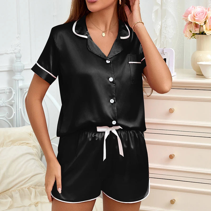 KAELAH Pajamas Lounge Set Heart Embroidered Pocket Patched Sleepwear Button
