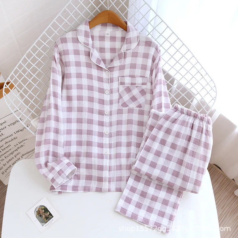 KAELAH Cotton Gauze Pajamas Polka Dot Print Sleepwear Lady