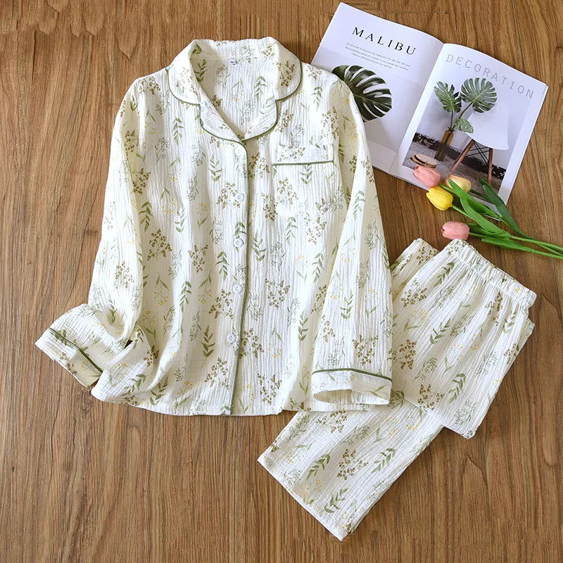 KAELAH Sweet Fury and Autumn Women's Pajama Set Cotton Crepe Long