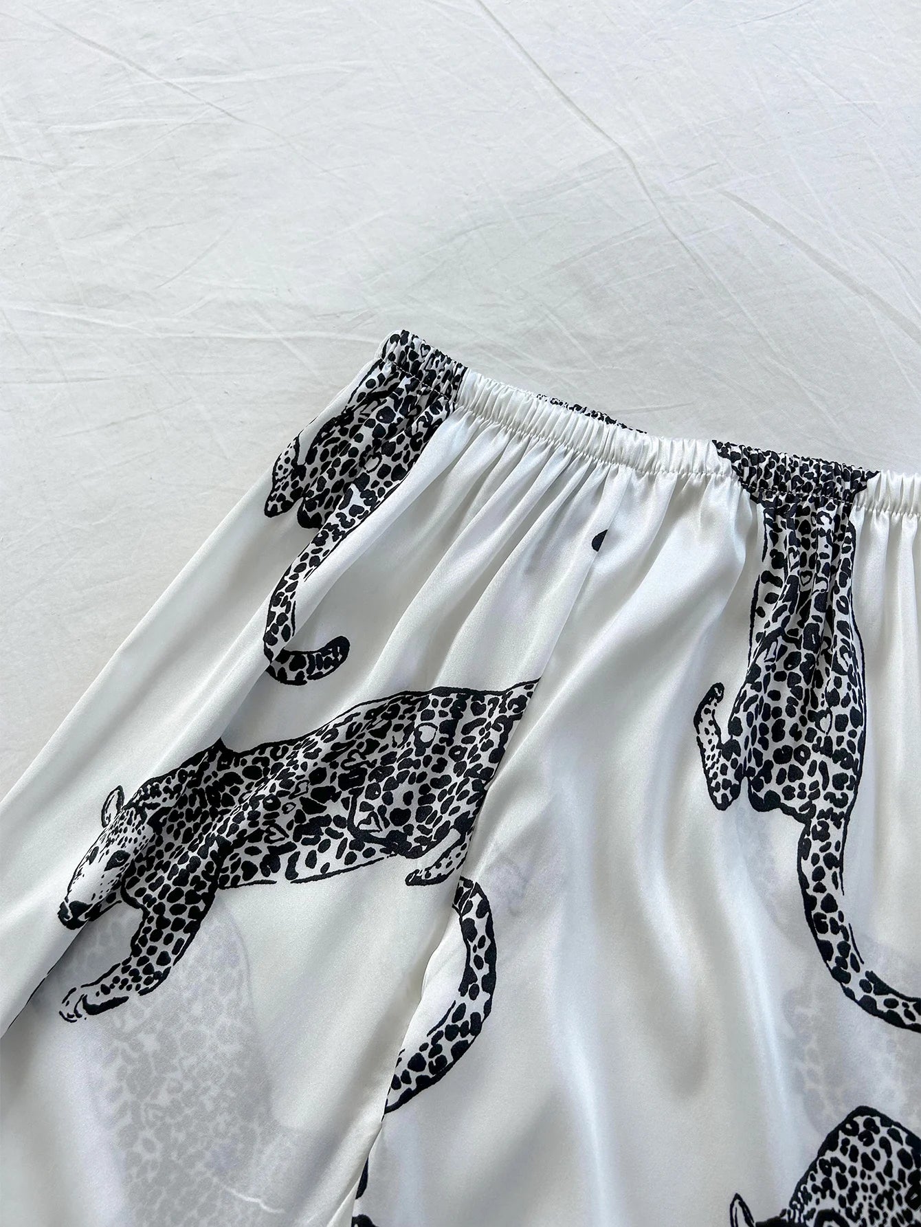 KAELAH Elegant V Neck Leopard Print Suspender Long Pants Pajama Set