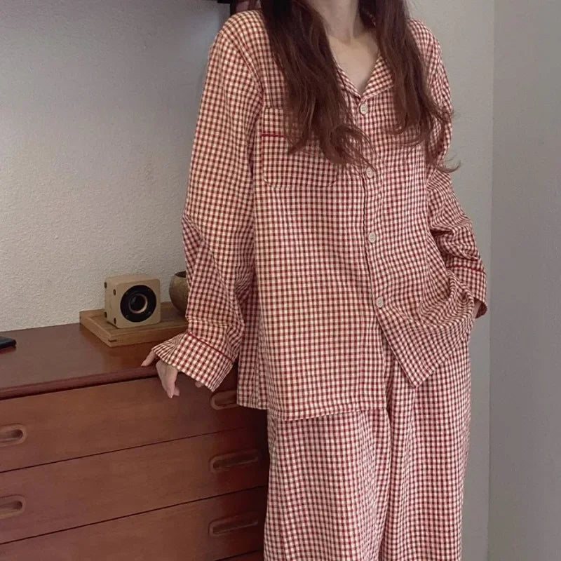 KAELAH Version Plaid Pjs Women Long Sleeve Sleepwear